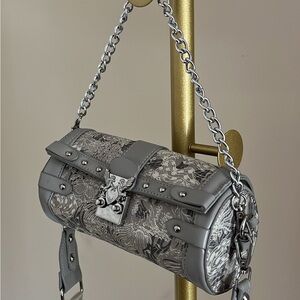 Gray Metallic Shoulder Bag with Chain Strap